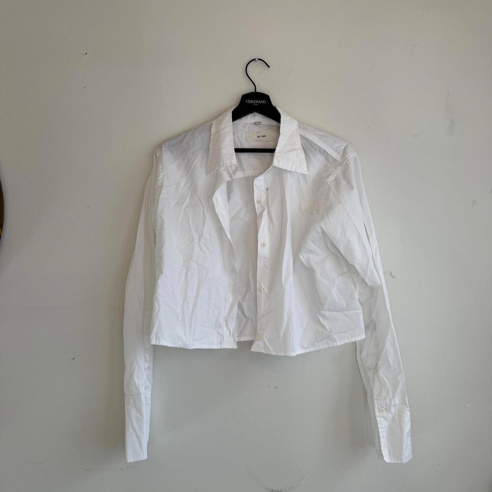 DL1961 White Cropped Button-Up Shirt